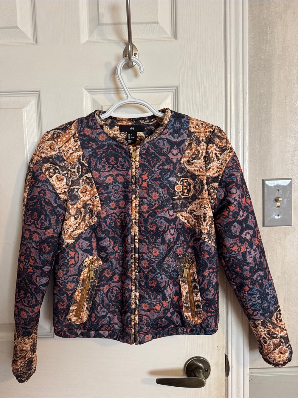 H&M Quilted Bomber Jacket in Navy, Rust, Tan